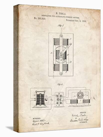 PP1095-Vintage Parchment Tesla Regulator for Alternate Current Motor Patent Poster-Cole Borders-Premier Image Canvas