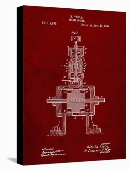 PP1096-Burgundy Tesla Steam Engine Patent Poster-Cole Borders-Premier Image Canvas