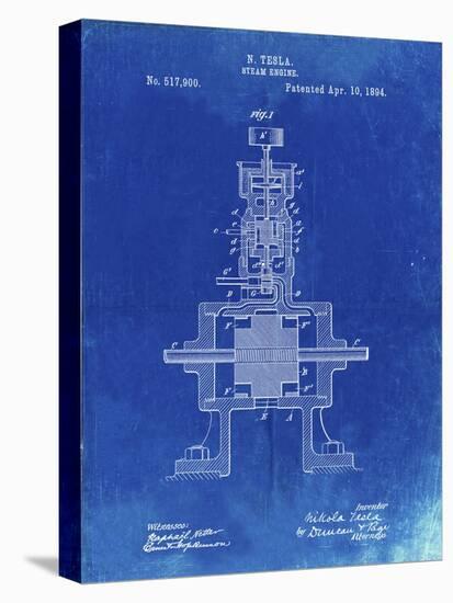 PP1096-Faded Blueprint Tesla Steam Engine Patent Poster-Cole Borders-Premier Image Canvas