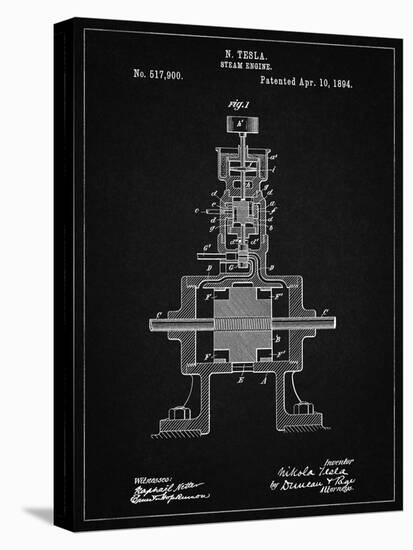 PP1096-Vintage Black Tesla Steam Engine Patent Poster-Cole Borders-Premier Image Canvas