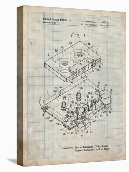 PP1104-Antique Grid Parchment Toshiba Cassette Tape Recorder Patent Poster-Cole Borders-Premier Image Canvas