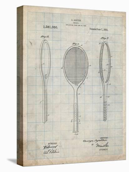 PP1128-Antique Grid Parchment Vintage Tennis Racket Patent Poster-Cole Borders-Premier Image Canvas