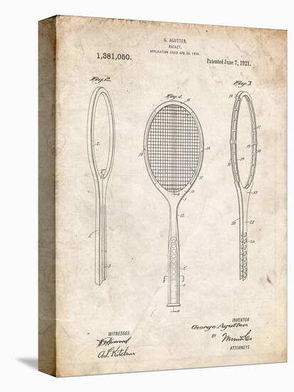 PP1128-Vintage Parchment Vintage Tennis Racket Patent Poster-Cole Borders-Premier Image Canvas