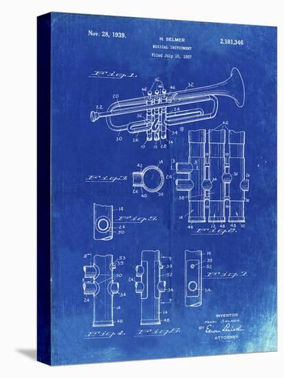 PP141- Faded Blueprint Selmer 1939 Trumpet Patent Poster-Cole Borders-Premier Image Canvas