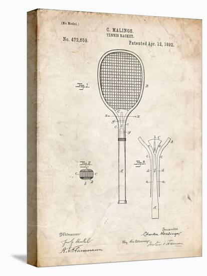 PP183- Vintage Parchment Tennis Racket 1892 Patent Poster-Cole Borders-Premier Image Canvas