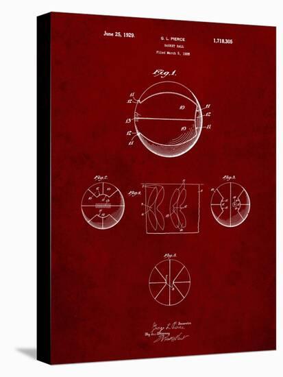 PP222-Burgundy Basketball 1929 Game Ball Patent Poster-Cole Borders-Premier Image Canvas