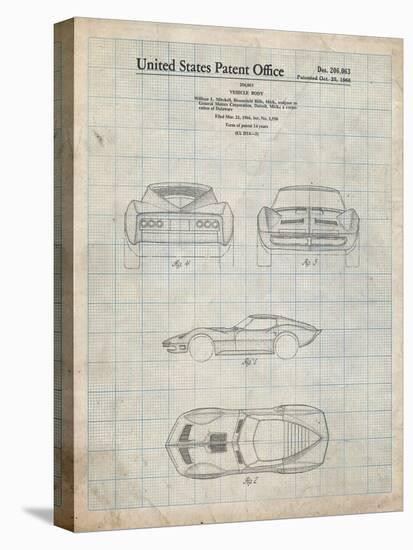 PP339-Antique Grid Parchment 1966 Corvette Mako Shark II Patent Poster-Cole Borders-Premier Image Canvas