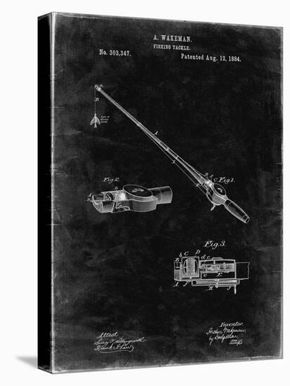 PP490-Black Grunge Fishing Rod and Reel 1884 Patent Poster-Cole Borders-Premier Image Canvas