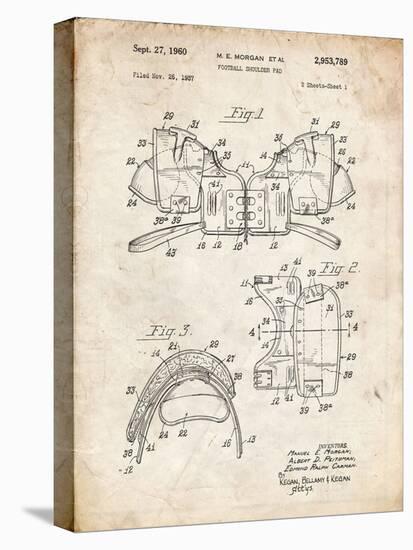 PP504-Vintage Parchment Vintage Football Shoulder Pads Patent Poster-Cole Borders-Premier Image Canvas