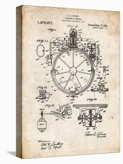 PP67-Vintage Parchment Gyrocompass Patent Poster-Cole Borders-Premier Image Canvas