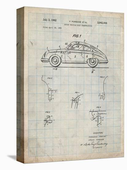 PP698-Antique Grid Parchment 1960 Porsche 365 Patent Poster-Cole Borders-Premier Image Canvas
