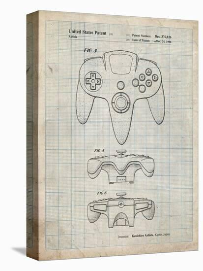 PP86-Antique Grid Parchment Nintendo 64 Controller Patent Poster-Cole Borders-Premier Image Canvas