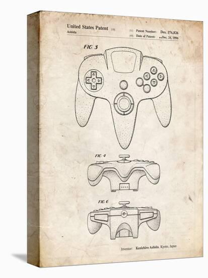 PP86-Vintage Parchment Nintendo 64 Controller Patent Poster-Cole Borders-Premier Image Canvas