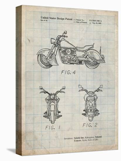 PP901-Antique Grid Parchment Kawasaki Motorcycle Patent Poster-Cole Borders-Premier Image Canvas