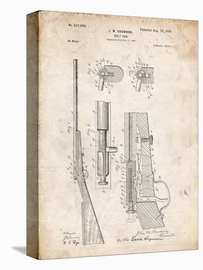 PP93-Vintage Parchment Browning Bolt Action Gun Patent Poster-Cole Borders-Premier Image Canvas