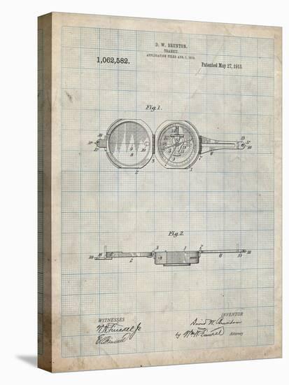 PP992-Antique Grid Parchment Pocket Transit Compass 1919 Patent Poster-Cole Borders-Premier Image Canvas