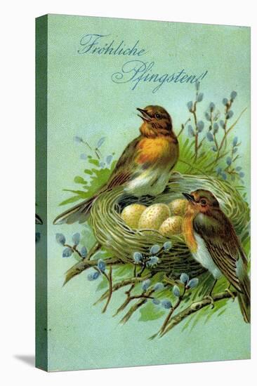 Präge Fröhliche Pfingsten, Vögel, Nest, Eier-null-Premier Image Canvas