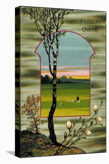Präge Glückwunsch Ostern, Baum, Weide, Schäfer-null-Premier Image Canvas