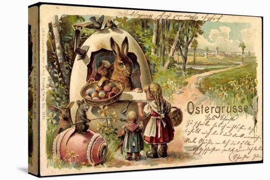 Präge Litho Frohe Ostern, Osterhase, Eier, Kinder, Maus-null-Premier Image Canvas