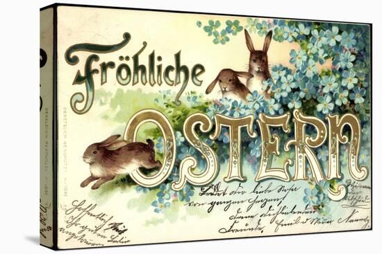 Präge Litho Frohe Ostern, Osterhasen Im Gebüsch, Blumen-null-Premier Image Canvas
