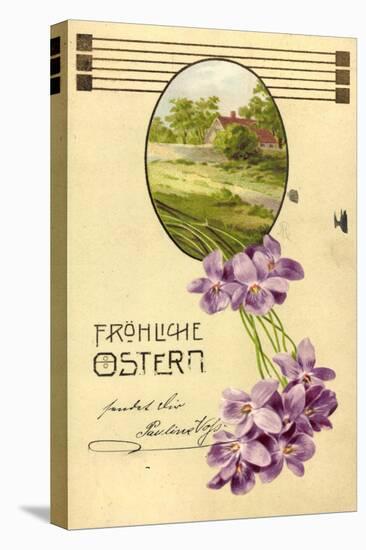 Präge Litho Glückwunsch Ostern, Haus, Bäume, Veilchen-null-Premier Image Canvas
