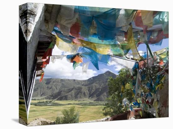 Prayer Flags and View Over Cultivated Fields, Yumbulagung Castle, Tibet, China-Ethel Davies-Premier Image Canvas