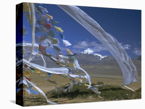 Prayer Flags on Top of Low Pass on Barga Plain, with Mount Kailas (Kailash) Beyond, Tibet, China-Anthony Waltham-Premier Image Canvas