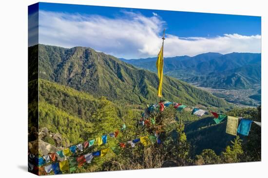 Praying Flags before the Tiger's Nest, Taktsang Goempa Monastery Hanging in the Cliffs, Bhutan-Michael Runkel-Premier Image Canvas