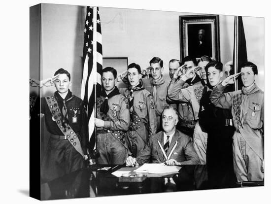 Pres Franklin Roosevelt and Honor Scouts on 27th Anniversary of Boy Scouts Founding, Feb 8, 1937-null-Stretched Canvas