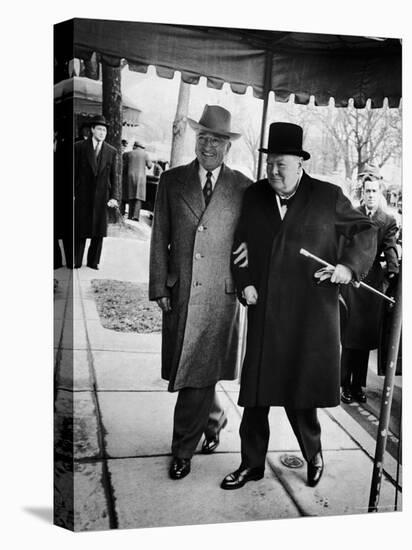 Pres. Harry Truman Walking Arm-In-Arm with British Prime Minister Winston Churchill, Blair House-George Skadding-Premier Image Canvas