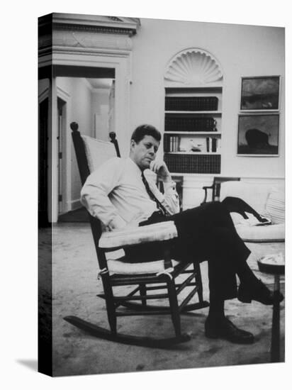 Pres. John F. Kennedy Sitting in Rocking Chair-null-Premier Image Canvas