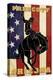 Prescott, Arizona - Bronco Bucking and Flag-Lantern Press-Stretched Canvas