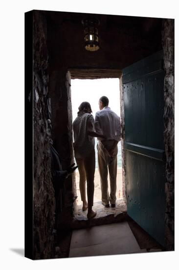 President Barack Obama and Michelle at the 'Door of No Return'-null-Stretched Canvas