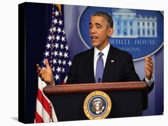 President Barack Obama at a News Conference, Brady Press Briefing Room-Dennis Brack-Premier Image Canvas