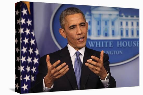 President Barack Obama at a News Conference, Brady Press Briefing Room-Dennis Brack-Premier Image Canvas