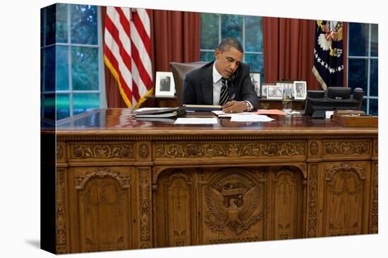 President Barack Obama at His Oval Office Desk, Sept. 7, 2011-null-Stretched Canvas