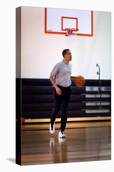 President Barack Obama Dribbles the Basketball at Fort Mcnair in Washington D.C. on May 9, 2009-null-Stretched Canvas