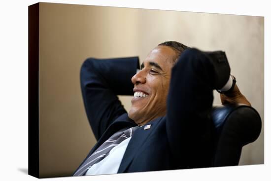 President Barack Obama Has a Relaxed Moment in a Meeting in the White House Situation Room-null-Stretched Canvas