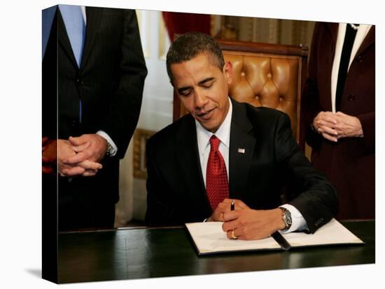 President Barack Obama Signs His First Act as President in the President's Room, January 20, 2009-null-Premier Image Canvas