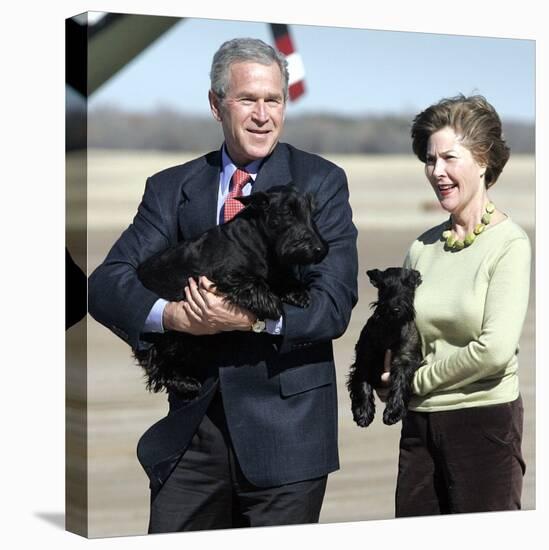 President Bush and First Lady, Laura, Carry Their Dogs-null-Premier Image Canvas