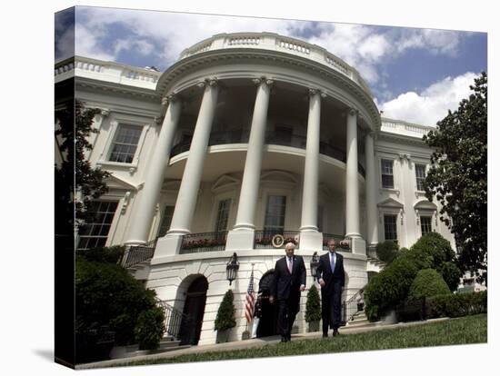 President Bush, Right, and Vice President Dick Cheney Walk to the South Lawn-null-Premier Image Canvas