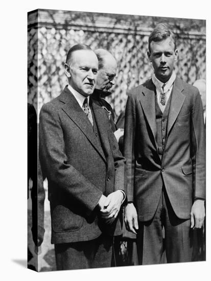 President Calvin Coolidge with Medal of Honor Recipient, Charles Lindbergh-null-Stretched Canvas