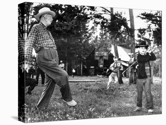 President Eisenhower Adds a Little 'Body English' to David Eisenhower's Golf Swing-null-Stretched Canvas