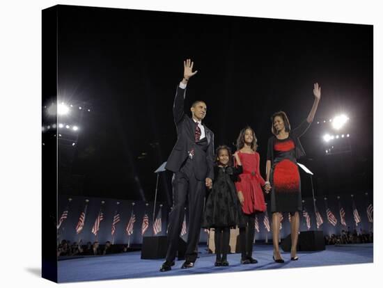 President-Elect Barack Obama and His Family Wave at the Election Night Rally in Chicago-null-Premier Image Canvas