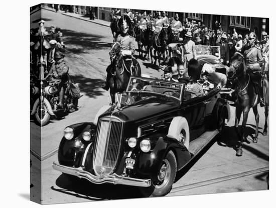 President Franklin D. Roosevelt, in 1936 Pierce Arrow Convertible, in Quebec, Canada, August, 1936-null-Stretched Canvas