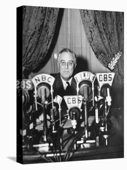 President Franklin D. Roosevelt Making a "Fireside Chat" Speech on Radio During WWII-Thomas D^ Mcavoy-Premier Image Canvas