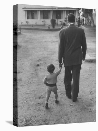 President Gamal Abdul Nasser at His Home with His Small Son Just after Port Said Invasion-Howard Sochurek-Premier Image Canvas
