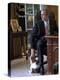 President George W. Bush Pets Spot in the Oval Office of the White House. Oct. 1, 2001-null-Stretched Canvas