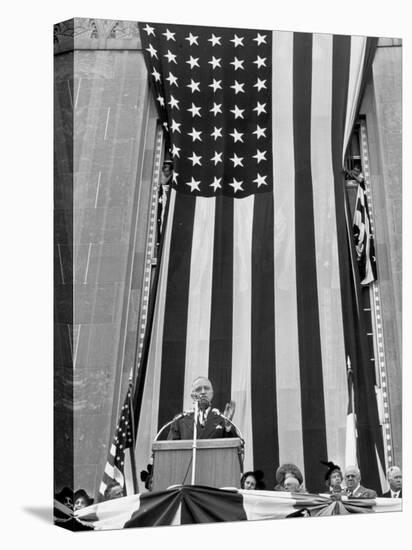 President Harry S. Truman Speaking Against Flag Backdrop During His Re-Election Campaign-Peter Stackpole-Premier Image Canvas