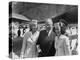 President Harry S. Truman Standing Near a Plane Flanked by Stewardesses-null-Premier Image Canvas